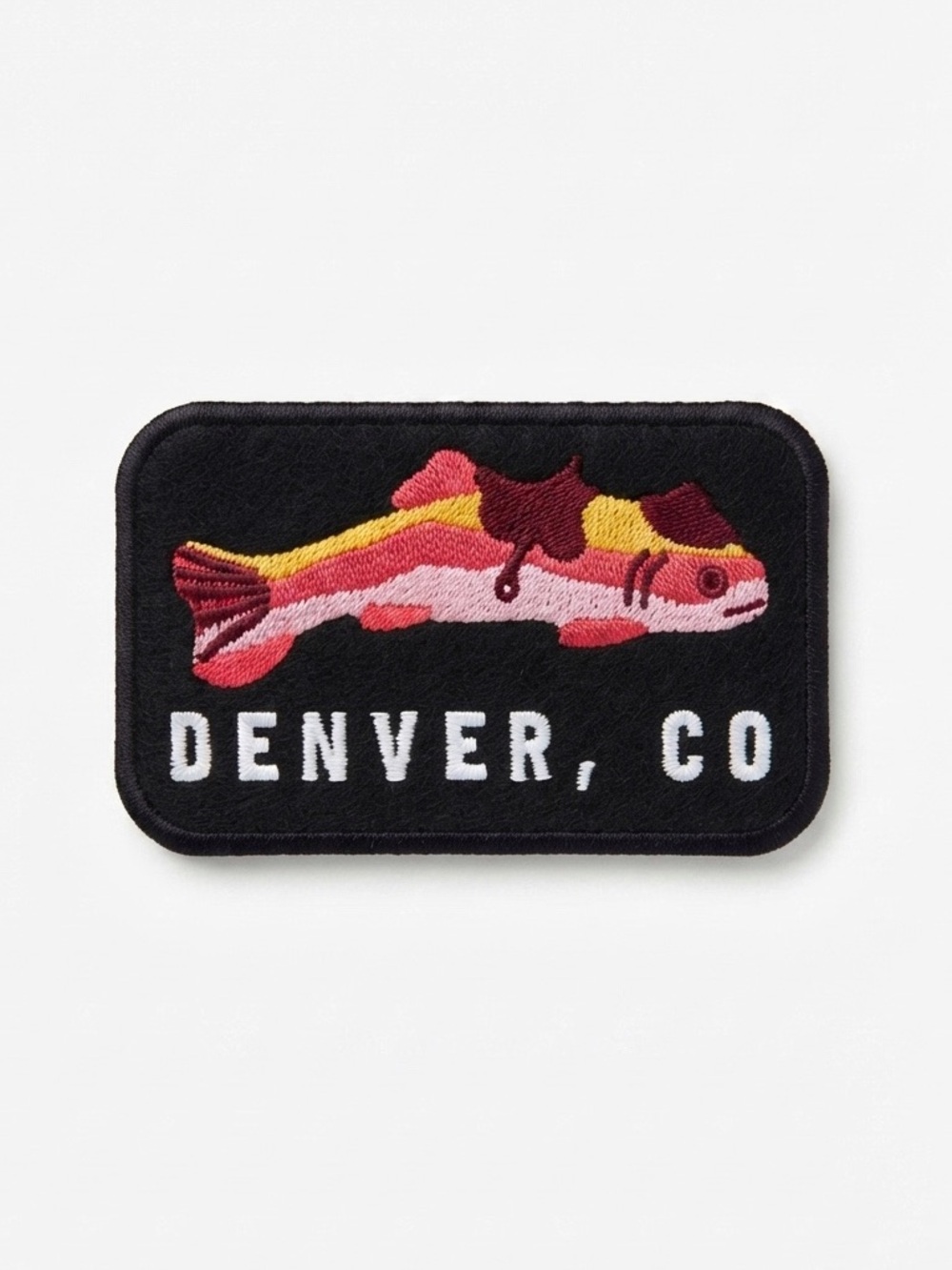 Denver CO “Howdy Trouty” Art Embroidered Iron-On Patch, Cutthroat Trout Design